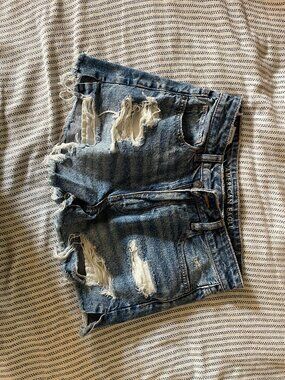 American Eagle Heavily Distressed High-Waisted Mom Shorts